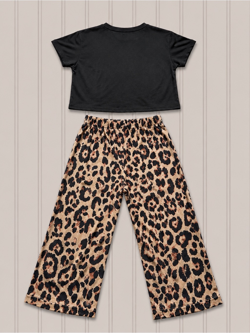 NEW 2 Piece Leopard Lounge Set | Size Large | Crop Top & Wide Leg Pants